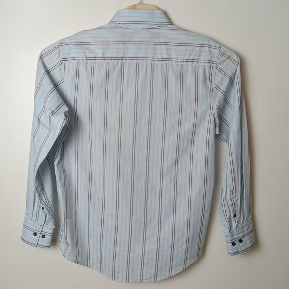 7 Diamonds Mens XL Long Sleeve Button Down Blue White Striped Cotton Shirt - Picture 6 of 13